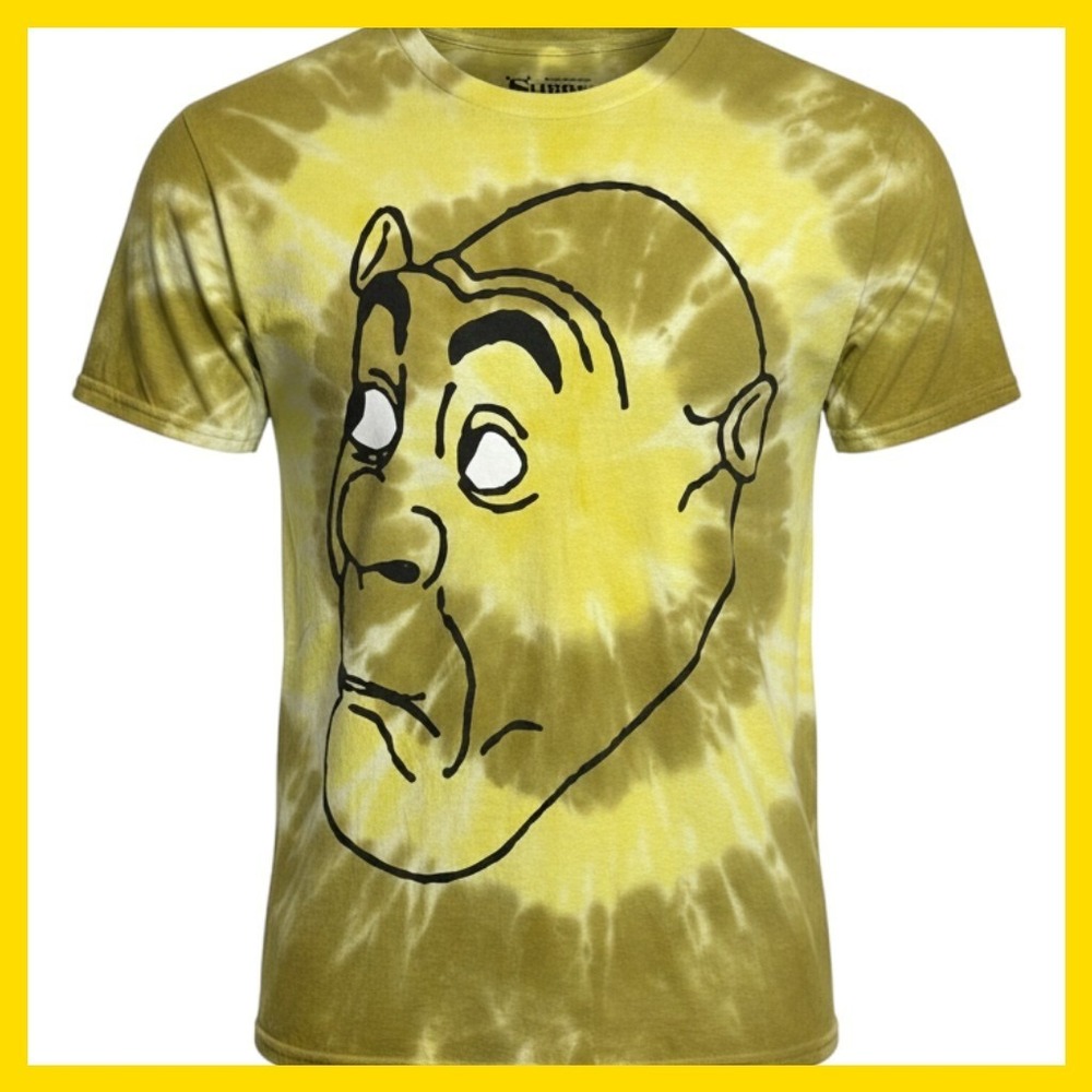 DreamWorks Shrek Tie Dye Graphic T-Shirt Yellow Olive Green Mens Small S